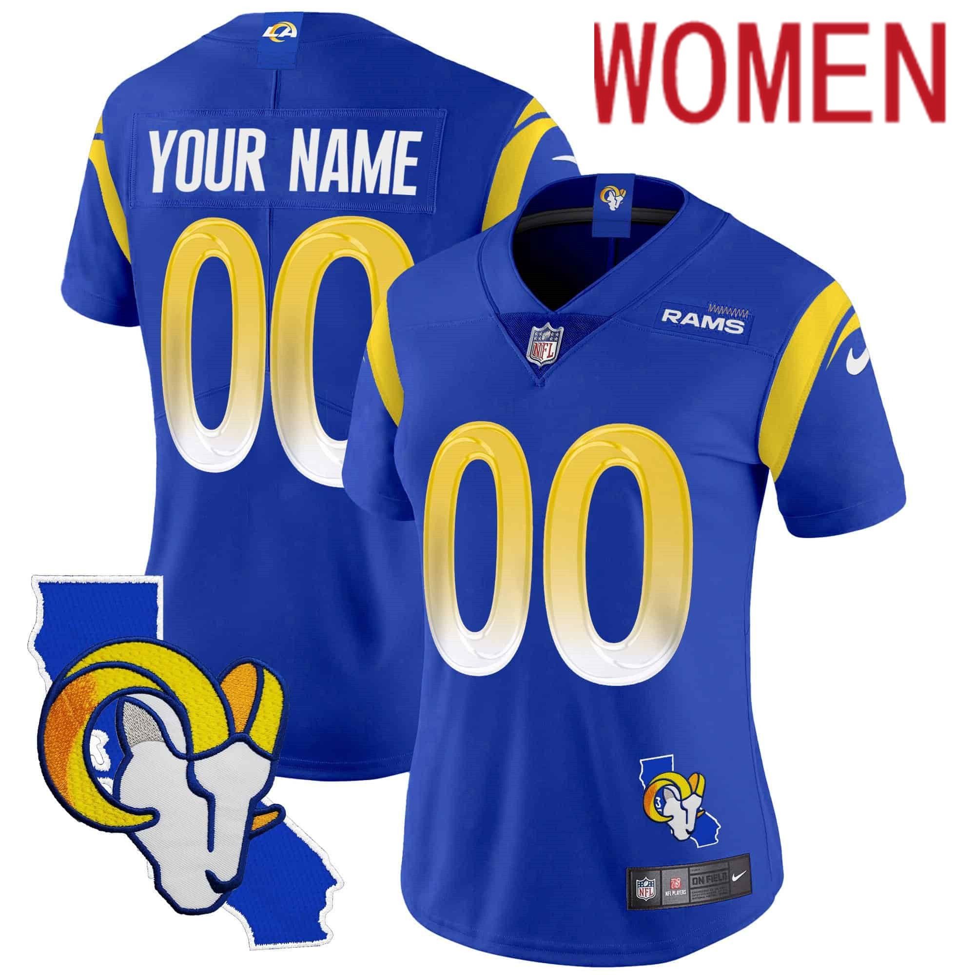 Women Los Angeles Rams Blue 2024 Nike Patch Vapor Limited Custom NFL Jersey style 1